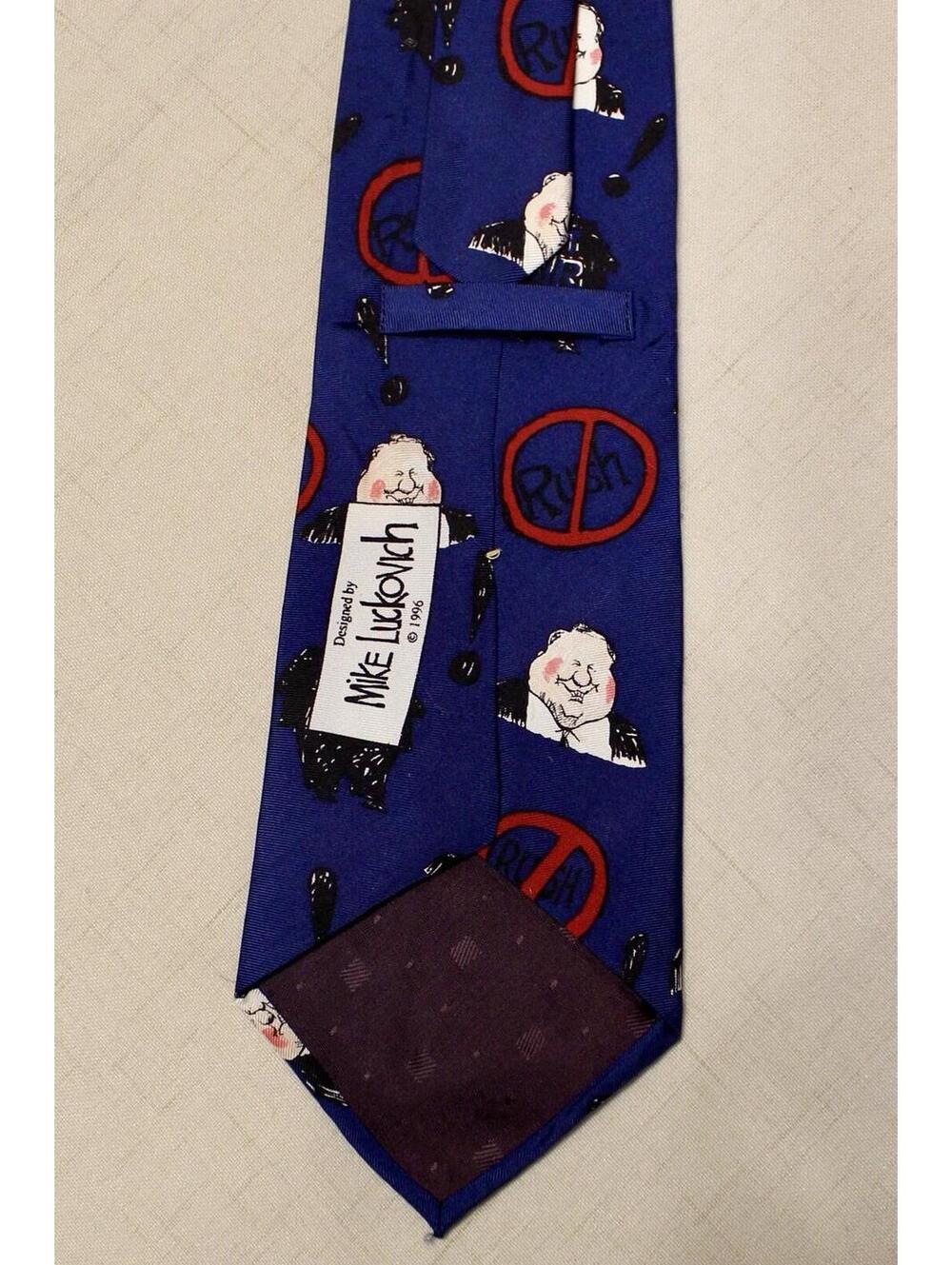 Vtg Anti Rush Limbaugh Liberal Mike Lukovich Men's Blue Novelty Tie Silk